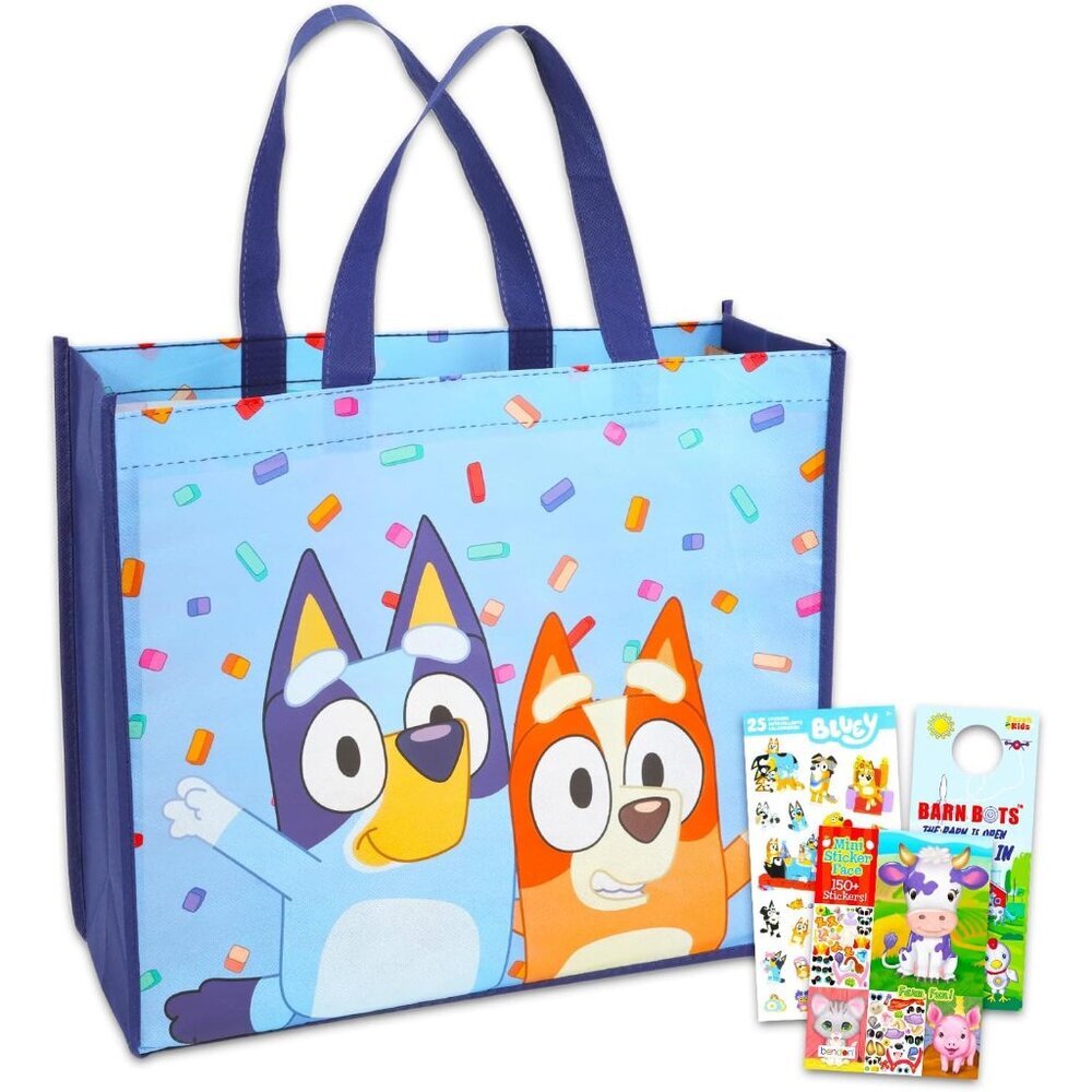 Multicolor Bluey Tote Bag Set for All Ages: Includes Stickers & Accessories